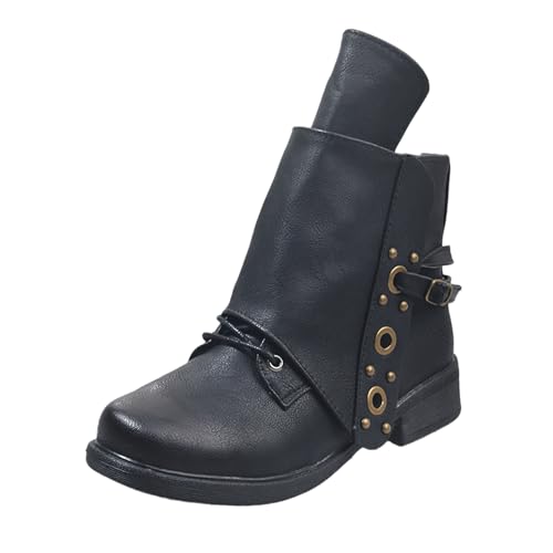 Stiefeletten Damen Biker Boots Vintage Boots Retro Kurzschaft Westernstiefel Halbstiefel Cowboystiefel Knöchelstiefel Knöchel Schuhe von tinetill
