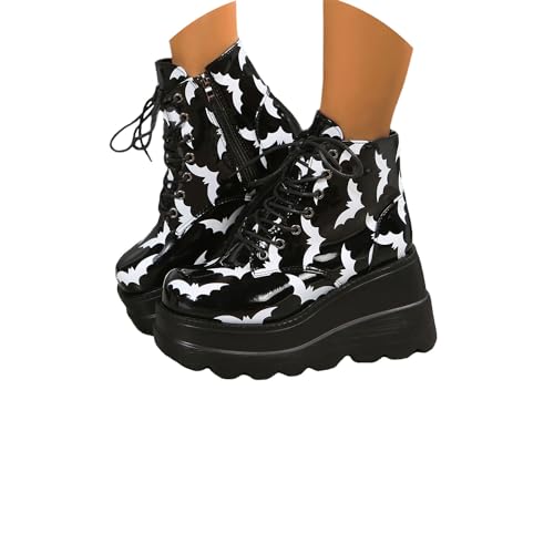 Tinetill Gothic Punk Plateau Stiefel Damen - Kniehohe Keilstiefeletten Mit Reißverschluss - Winterstiefel Blockabsatz Ritterstiefel Klobiger Absatz Boots von tinetill