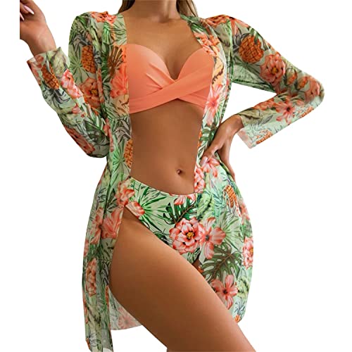 tinetill 3 Teilige Bikini Set Damen Badeanzüge Push Up Bikini mit Cover up Sexy Dreiteiliger Badeanzug Dreieck Niedrigtaile Badeshorts Beachwear Strandbekleidung Bademode von tinetill