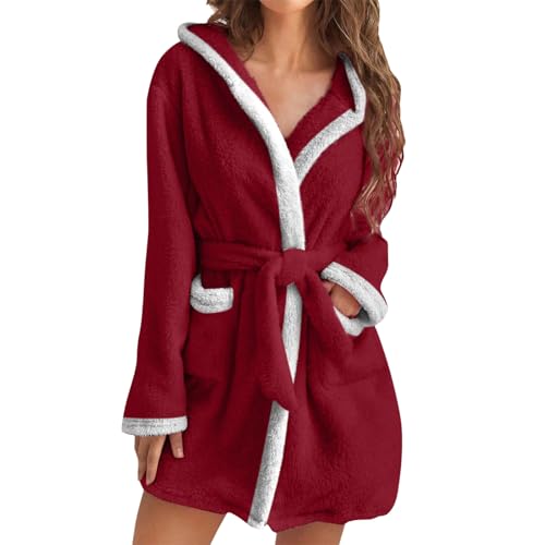 tinetill Bademantel Damen Fleece Pyjama Warm Morgenmantel Kuschelig Loungewear Hausmantel Saunamantel Mit Taschen Women Robe von tinetill