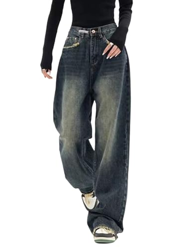 tinetill Baggy Jeans Damen Y2k Low Waist Jeans Hose Straight Leg Pants Baggy Denim Hose Schlaghose Boyfriend Freizeithose Streetwear von tinetill