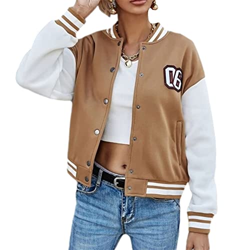 tinetill Bomberjacke Damen Sweatjacke Übergangsjacke College Jacket Reißverschluss Für Frauen Oversized Patchwork Baseball Jacke Vintage Sport Jacken Baseball Mantel von tinetill