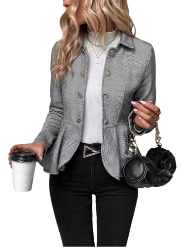tinetill Damen Blazer Elegant Langarm Casual Blazer mit Knopf Open Front Jacke Anzug Rüschen Business Geschäft Büro Arbeit Festlich Blazer von tinetill