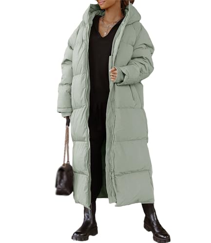 tinetill Damen Daunenjacke Lang Mantel Pufferjacke Warme Winterjacke Steppjacke Mit Kapuze Verdickter Daunenmantel Mit Reißverschluss Langarm Winddicht Outwears von tinetill