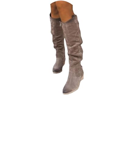 tinetill Damen Kniehohe Stiefel Langschaft Wildleder Westernstiefel Overknee Stiefel Warme Winter Lange Stiefel Vintage Ritter Stiefel mit Niedrigem Absatz Reißverschluss Winterschuhe von tinetill