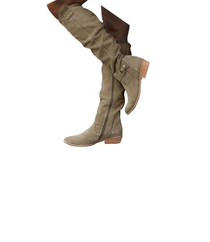 tinetill Damen Kniehohe Stiefel Langschaft Wildleder Westernstiefel Overknee Stiefel Warme Winter Lange Stiefel Vintage Ritter Stiefel mit Niedrigem Absatz Reißverschluss Winterschuhe von tinetill