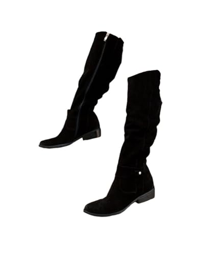 Tinetill Damen Kniehohe Wildleder Westernstiefel - Overknee Warme Winter Lange Stiefel - Vintage Ritter Stiefel Mit Niedrigem Absatz Und Reißverschluss von tinetill