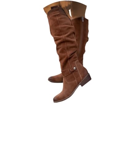 tinetill Damen Kniehohe Stiefel Langschaft Wildleder Westernstiefel Overknee Stiefel Warme Winter Lange Stiefel Vintage Ritter Stiefel mit Niedrigem Absatz Reißverschluss Winterschuhe von tinetill