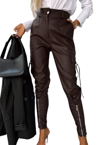 tinetill Damen Lederhose Stretch Skinny Leggings Gothic Punk Kunstleder Hose Hohe Taille PU Lederhose Kreuzgurt Bodycon Hosen Stretch Biker Pants von tinetill