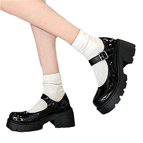 tinetill Damen Mary Jane Schuhe Schwarz Schnallenriemen Runde Zehen Wohnungen Flacher Mund Süße Lolita Prinzessin Schuhe Plattform Gothic Retro Schuhe von tinetill