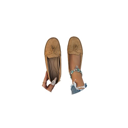 tinetill Damen PU Mokassins Flach Loafers Lässige Bequeme Schuhe Slip on Freizeitschuhe Wanderschuhe Runde Zehe Halbschuhe von tinetill