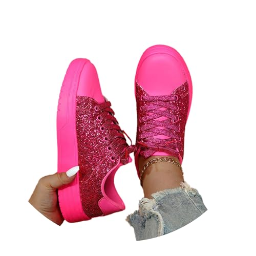 tinetill Damen Sneaker Pailletten Schuhe Glitzer Freizeitschuhe Flach Turnschuhe Jogging Sportschuhe Fitnessschuhe Laufschuhe Schnürsenkel Walkingschuhe von tinetill