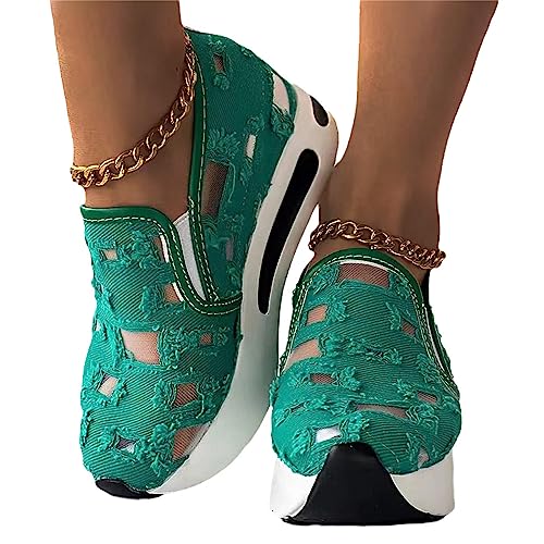 tinetill Damen Sneakers Spitze Mesh Atmungsaktive Turnschuhe Mit Keilabsatz Atmungsaktive Plateau Sportschuhe Mit Blumenstickerei Laufschuhe Sommer Schuhe von tinetill