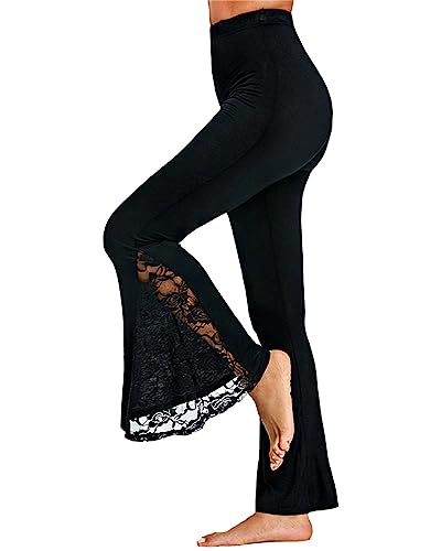 tinetill Damen Sommerhose Mit Schlitz Freizeithose High Waist Leicht Hosen Spitze Schlaghose Wickelhose Elegant Yogahose Bequeme Elastischer Bund Palazzo Hose von tinetill