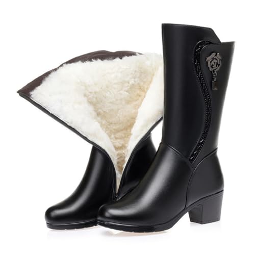 tinetill Damen Stiefeletten Plateau Boots mit Blockabsatz Winter Warme Gefüttert Plateaustiefel Bequemer Reißverschluss Schuhe Stiefel von tinetill