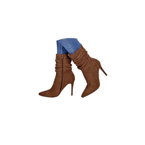 tinetill Damen Stretch Stiefeletten Klassische Kurze Stiefel Bequem Stiletto High Heels Vintage Chelsea Stiefel Wildleder Ritterstiefel Reißverschluss Sock Ankle Boots von tinetill