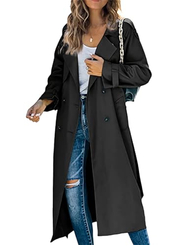 tinetill Damen Trenchcoat Mantel Lang Zweireiher mit Gürtel Übergangsjacke Hohe Taille Klassische Herbst Frühling Jacke Winddichter Übergangsmantel tinetill Damen Trenchcoat Mantel Lang Zweireiher mit Gürtel Übergangsjacke Hohe Taille Klassische Herbst Frühling Jacke Winddichter Übergangsmantel von tinetill