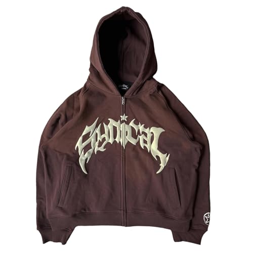 tinetill Damen Zip Up Hoodie Y2K Kapuzenpullover Gothic Punk Drucken Hoodie Pullover Unisex Baggy Hoodie Vintage Langarm Sweatshirt Streetwear von tinetill