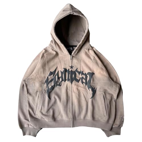 tinetill Damen Zip Up Hoodie Y2K Kapuzenpullover Gothic Punk Drucken Hoodie Pullover Unisex Baggy Hoodie Vintage Langarm Sweatshirt Streetwear von tinetill