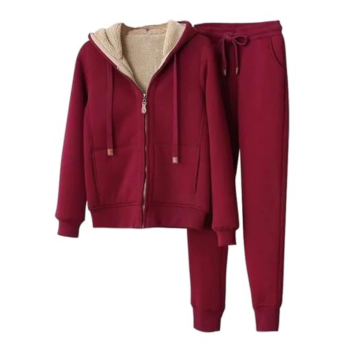 tinetill Damen Zweiteiler Fleece Anzug Warm Jogginganzug Sportanzug Loungewear Trainingsanzug Sportanzug Hausanzug Set Hoodie Sporthosen Outfit Mit Kapuze Und Reißverschluss von tinetill