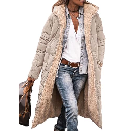 tinetill Daunenjacke Damen Sherpa Fleece Winterjacke Lang Pufferjacken Mit Kapuze Steppmantel Fleecejacke Dicke Wintermäntel von tinetill