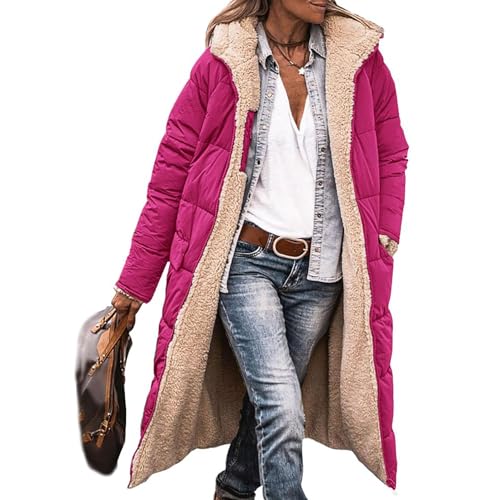 tinetill Daunenjacke Damen Sherpa Fleece Winterjacke Lang Pufferjacken Mit Kapuze Steppmantel Fleecejacke Dicke Wintermäntel von tinetill