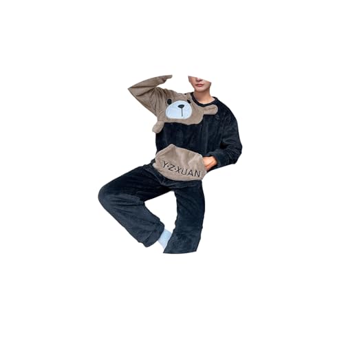 tinetill Herren Schlafanzug Warm Lang Pyjama Set Winter Langarm Shirt und Pyjamahose Schlafhose Zweiteilig Fleece Nachtwäsche Loungewear von tinetill