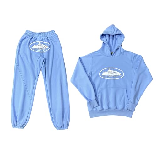 tinetill Herren Trainingsanzug Buchstaben Druck Sportbekleidung Y2K Hip Hop Jogginganzug Hoodies mit Kapuze und Jogginghosen Lose Oberteile und Sporthosen 2 Teile Hausanzug von tinetill