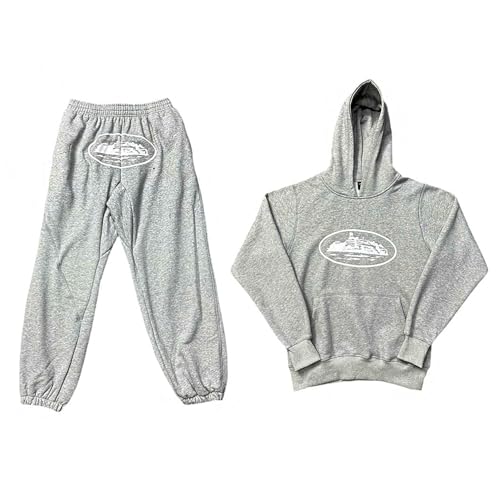 tinetill Herren Trainingsanzug Buchstaben Druck Sportbekleidung Y2K Hip Hop Jogginganzug Hoodies mit Kapuze und Jogginghosen Lose Oberteile und Sporthosen 2 Teile Hausanzug von tinetill