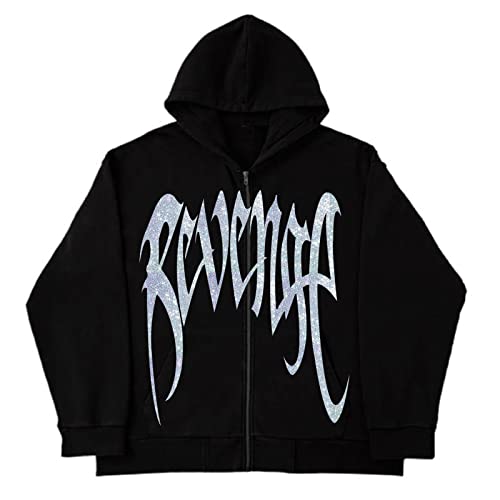 tinetill Herren Y2K Jacke Zip Up Hoodies Harajuku Sweatshirt Vintage Kapuzenjacke Goth Sweatjacke mit Kapuze 90er E-Girl Hoodie mit Kapuze und Reißverschluss von tinetill