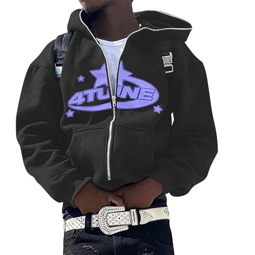 tinetill Hoodie Herren Y2K Jacke Zip Up Kapuzenpullover Oversize mit Backprin Hoodie Langarm Print Kapuzenjacke Mit Kapuze Casual Leichte Vintage Harajuku Sweatshirt von tinetill