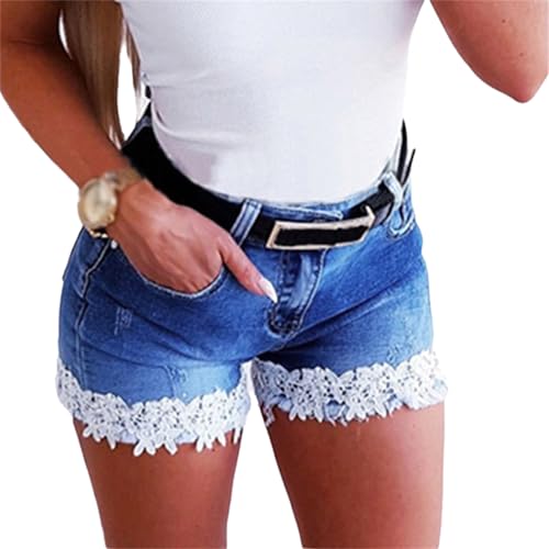 tinetill Jeanshose Kurz Damen Kurze Sommerhose Shorts mit Gummizug Hot Pants Jeans mit Kordelzug von tinetill