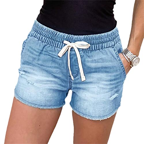 tinetill Jeanshose Kurz Damen Kurze Sommerhose Shorts mit Gummizug Hot Pants Jeans mit Kordelzug von tinetill