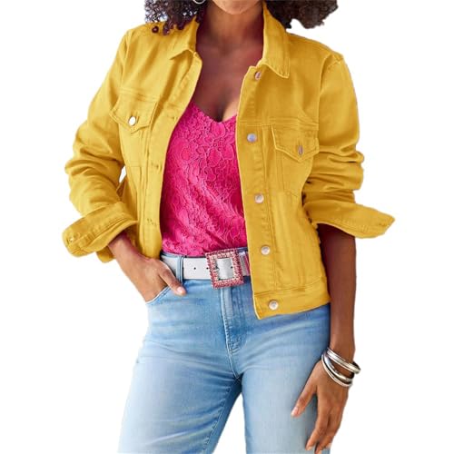 tinetill Jeansjacke Damen Denim Jacke Langarm Mantel Übergangsjacke Fliegerjacke Pilotenjacke Outdoorjacke Coat Elegant Outwear Mit Knöpfen von tinetill