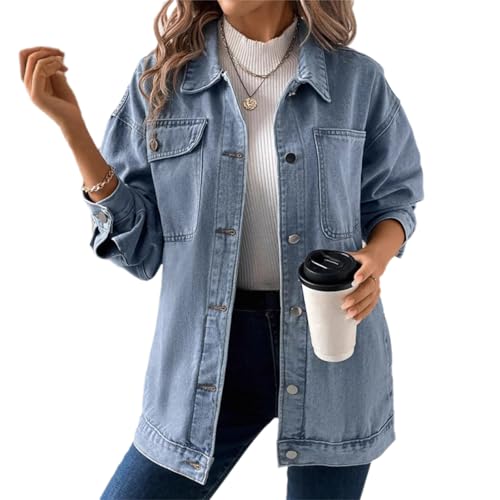 tinetill Jeansjacke Damen Denim Jacket Langarm Mantel Übergangsjacke Freizeitjacke Mit Knopf Jeansmantel Pilotenjacke Hemdjacke Leichte Outwear Casual Coat tinetill Jeansjacke Damen Denim Jacket Langarm Mantel Übergangsjacke Freizeitjacke Mit Knopf Jeansmantel Pilotenjacke Hemdjacke Leichte Outwear Casual Coat von tinetill