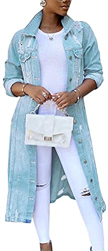 tinetill Jeansjacke Damen Langarm Boyfriend Vintage Oversized Übergangsjacke Denim Jacke Casual Jeansjacke Kurze Destroyed Mantel Cut Out Übergangsjacke von tinetill