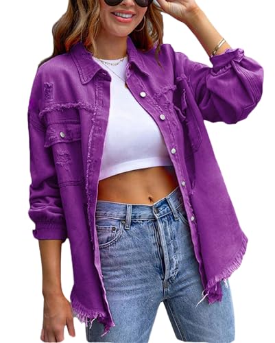 tinetill Jeansjacke Damen übergangsjacke Vintage Oversize Boyfriend Jean Mantel Übergangs Ripped Denim Jacken Jeansmantel von tinetill