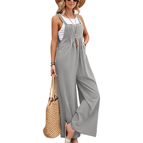 tinetill Jumpsuit Damen Sommer Latzhose Ärmellos Jumpsuit Oversize Trägerhose Breites Bein Overall Strampler mit Tasche Playsuit Casual Jumpsuit Baggy Arbeitshose von tinetill