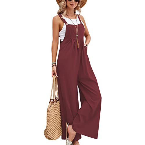 tinetill Jumpsuit Damen Sommer Latzhose Ärmellos Jumpsuit Oversize Trägerhose Breites Bein Overall Strampler mit Tasche Playsuit Casual Jumpsuit Baggy Arbeitshose von tinetill