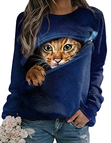 tinetill Katze Langarmshirt Süße Tier Drucken 3D Druck Katzen-Muster Bluse Oberteile Lange Pulli Herbst Kapuzenpullover Tshirt Herbst Shirts Hemd Rundhals Pullover von tinetill