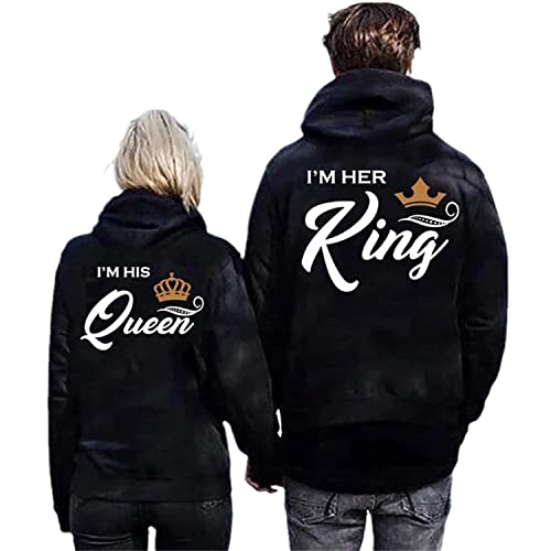 tinetill King Queen Pullover Kapuzenpullover für Damen Herren Pärchen Hoodie Set für Paare Partner Geschenke Liebespaar Couple Kapuzenpulli von tinetill