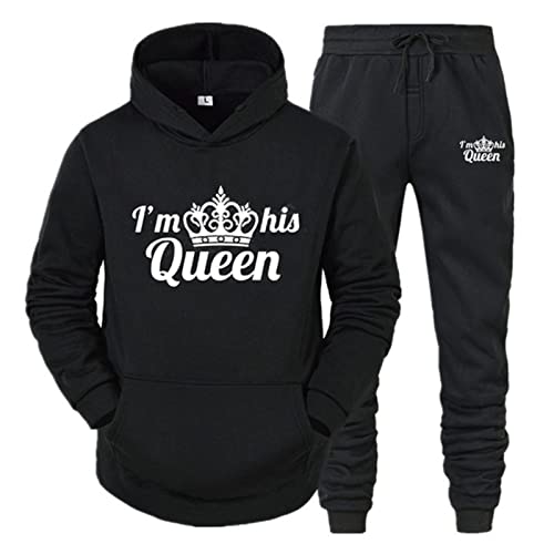 tinetill King Queen Pullover Sportanzug 2 Stücke Kapuzenpullover Couple Jogginganzug Freizeitanzug Hoodie und Hose Set für Paare von tinetill