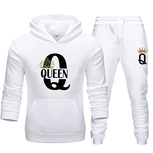 tinetill King Queen Pullover Sportanzug 2 Stücke Kapuzenpullover Couple Jogginganzug Freizeitanzug Hoodie und Hose Set für Paare von tinetill