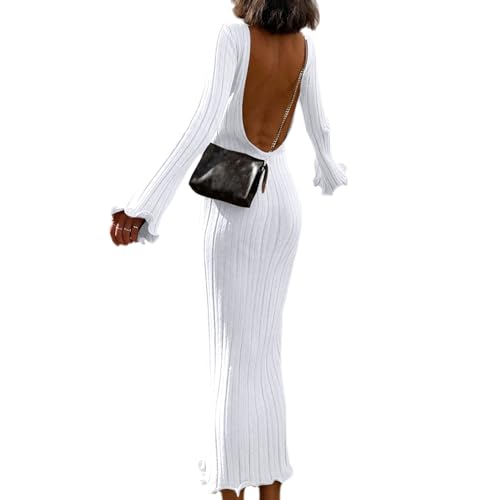 tinetill Maxikleid Damen Strickkleid Pulloverkleid Rückenfreies Langarmkleid Figurbetontes Kleid Winterkleid Bodycon Partykleid Freizeitkleider Etuikleid Herbst Winter von tinetill