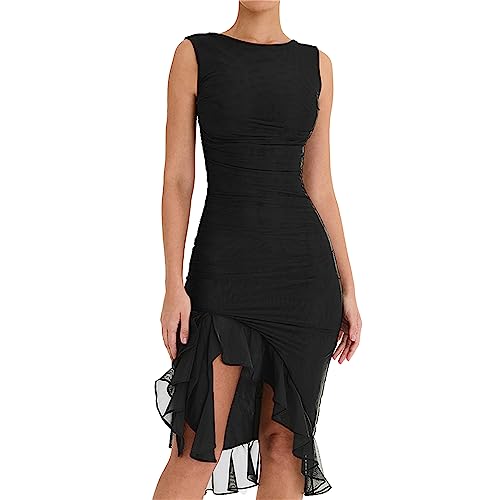 tinetill MidiKleid Damen Miederkleid 3D Blumen Kleid Y2k Langes Kleid Ärmellos Offener Strandkleid Mit Quasten Saum Durchsichtig Tüll Kleider Club Party Kleid von tinetill