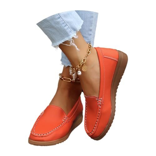 tinetill Mokassins Damen Schuhe Lässig Loafers Vintage Leder Bootsschuhe Flache Schuhe Slip-On Wanderschuhe Freizeit Lauflernschuhe von tinetill