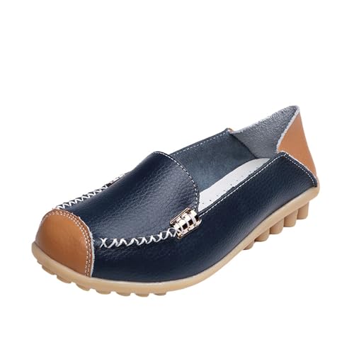 tinetill Mokassins Damen Schuhe Lässig Loafers Vintage Leder Bootsschuhe Flache Schuhe Slip-On Wanderschuhe Freizeit Lauflernschuhe von tinetill