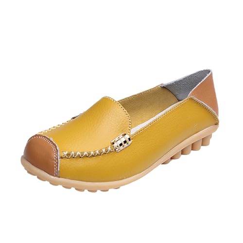tinetill Mokassins Damen Schuhe Lässig Loafers Vintage Leder Bootsschuhe Flache Schuhe Slip-On Wanderschuhe Freizeit Lauflernschuhe von tinetill