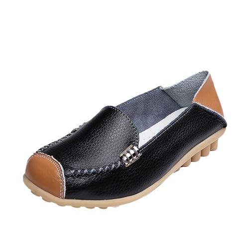 tinetill Mokassins Damen Schuhe Lässig Loafers Vintage Leder Bootsschuhe Flache Schuhe Slip-On Wanderschuhe Freizeit Lauflernschuhe von tinetill