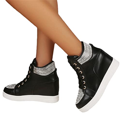 tinetill Pailletten Sneakers Damen Keil Turnschuhe Versteckte Keilabsatz Sportschuhe mit Glitzer Laufschuhe High Top Casual Schuhe Mode Wanderschuhe Bequeme Sneakers von tinetill